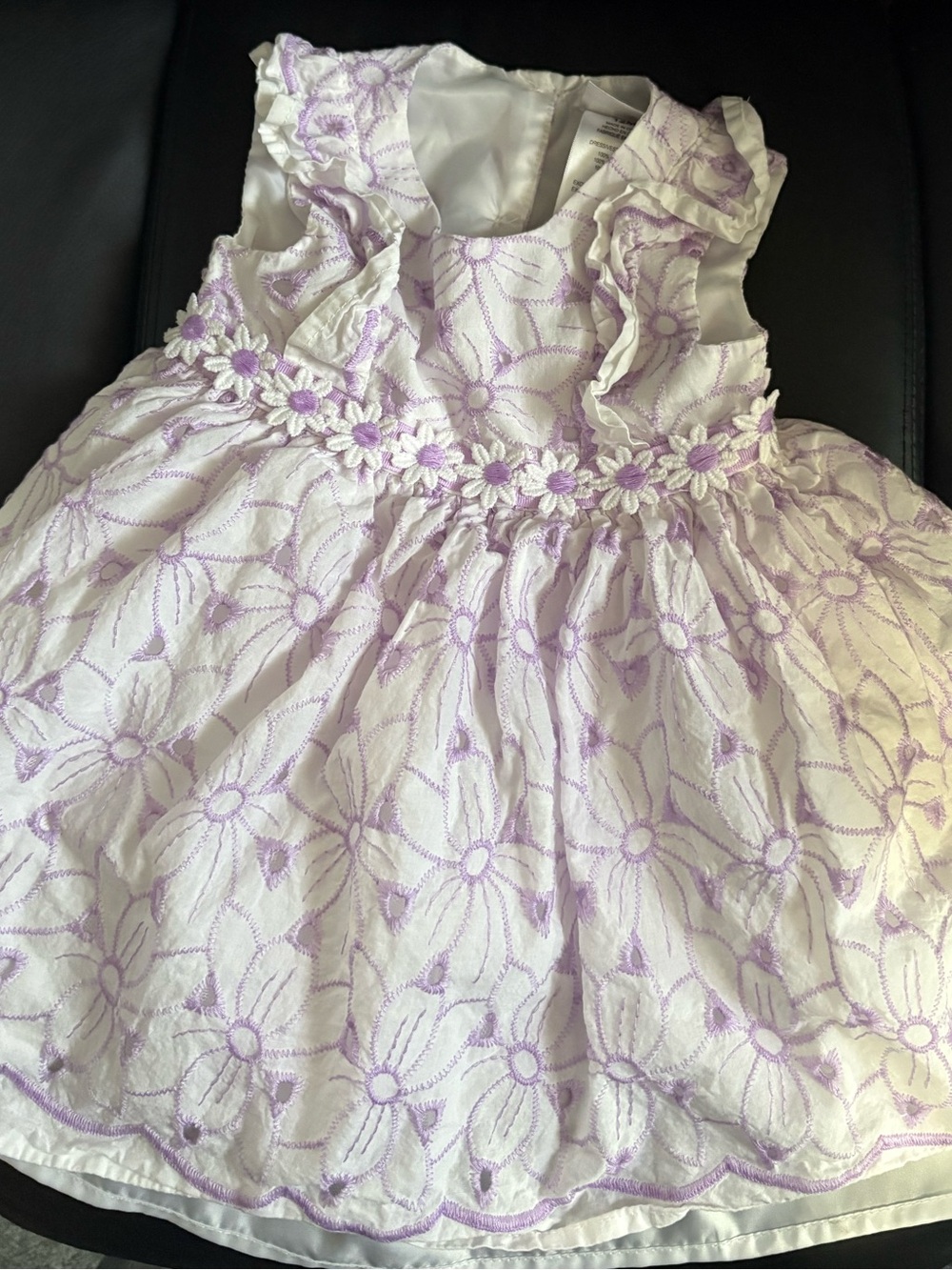 Blueberi Boulevard White and Lavender Floral Eyelet Party Dress